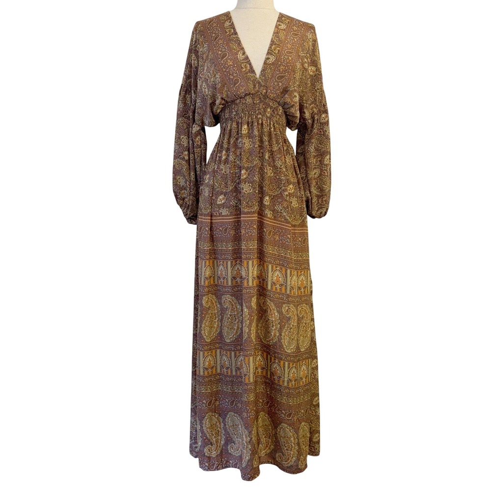 Earthbound Trading Co Maxi Dress M Boho Hippie Peasant Paisley Balloon Sleeve
